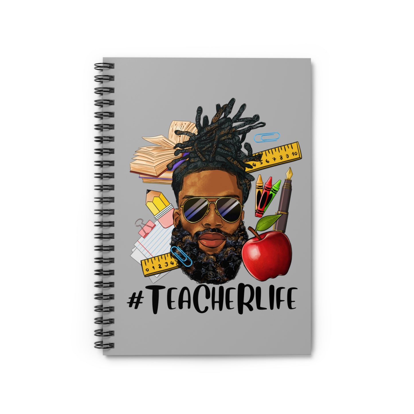 Teacher Life - Male Spiral Mini Notebook - Ruled Line, Light Grey