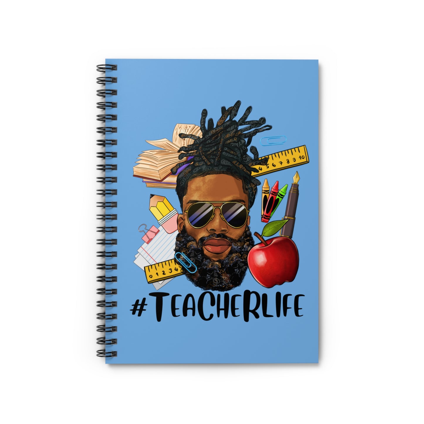 Teacher Life - Male Spiral Mini Notebook - Ruled Line, Light Blue