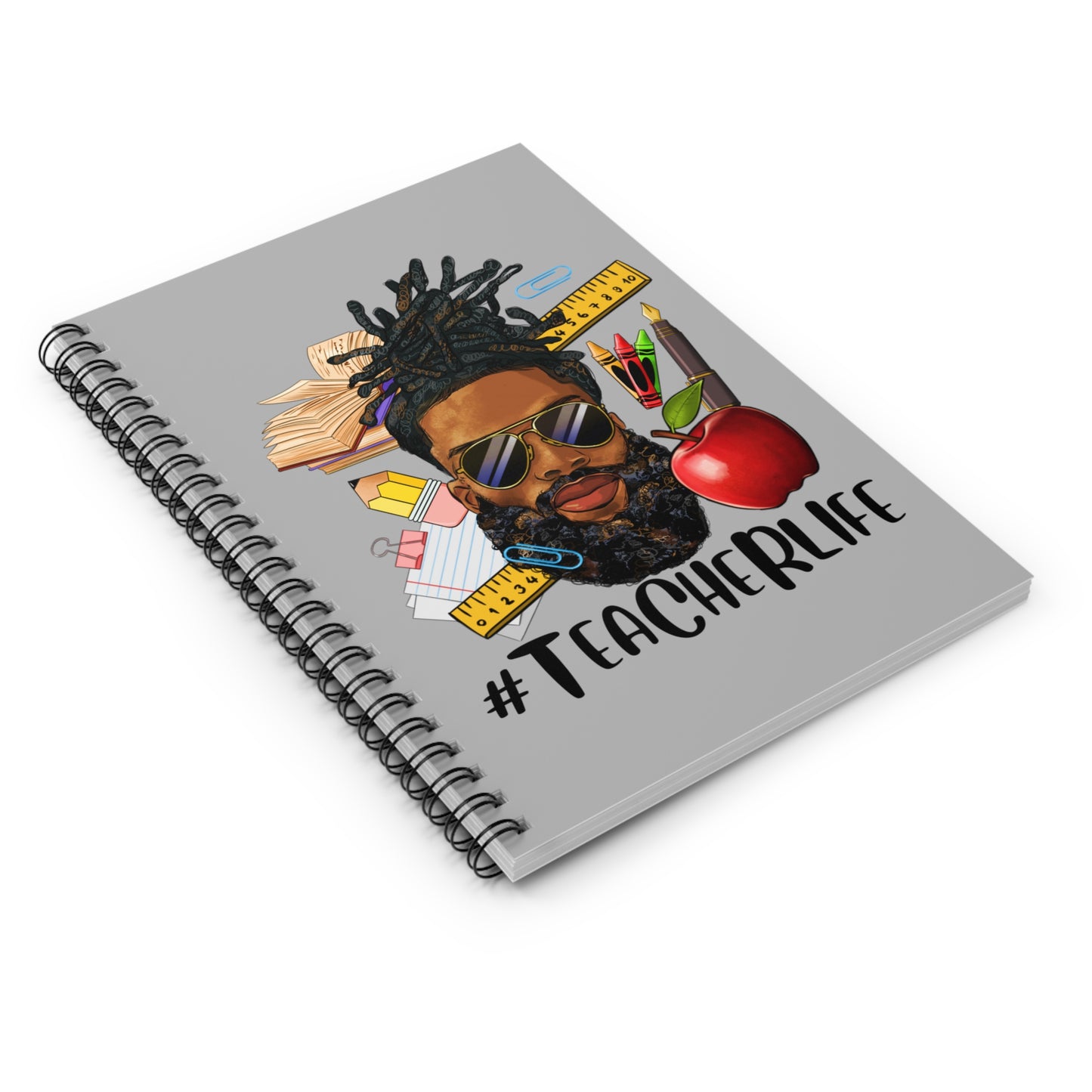Teacher Life - Male Spiral Mini Notebook - Ruled Line, Light Grey
