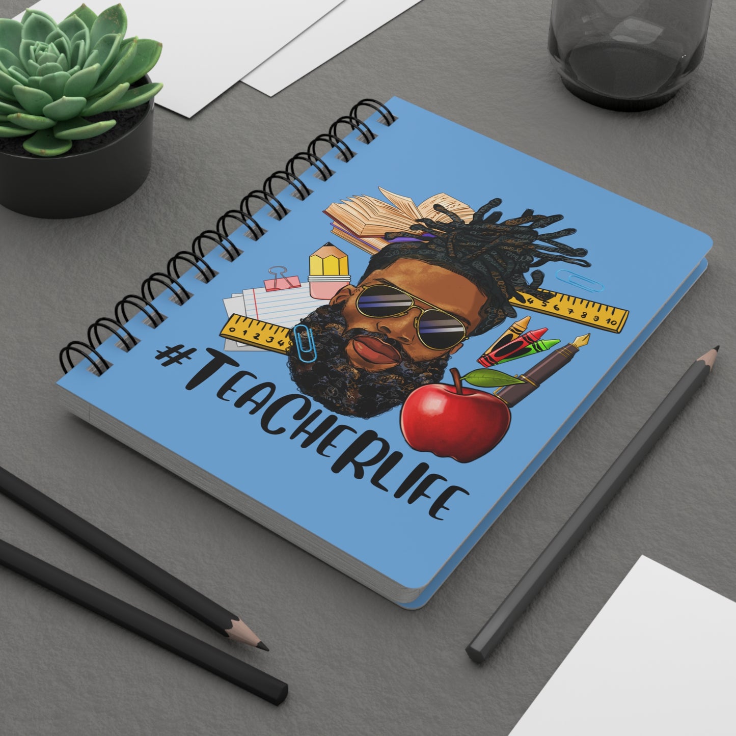 Teacher Life  - Male Spiral Bound Journal - Light Blue