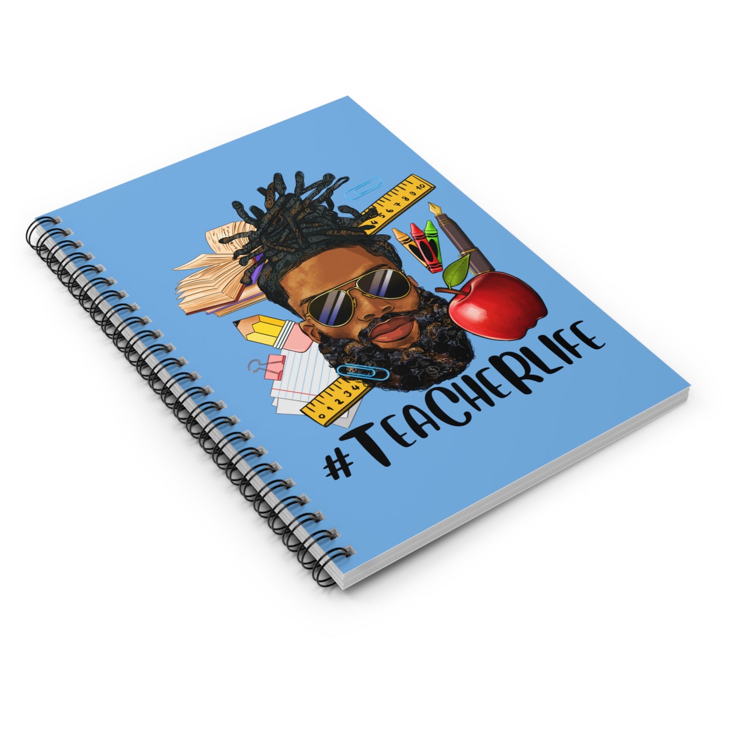 Teacher Life - Male Spiral Mini Notebook - Ruled Line, Light Blue